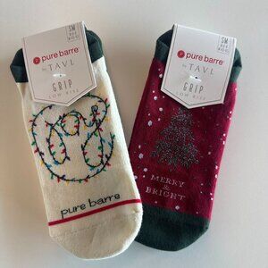NWT Pure Barre x Tavi Sticky Socks (Grip Socks), Christmas Festive, Size small